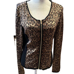 🧥💛Cache Sz M Leopard Knit Cardigan GLAM Zip-Up Funky Sweater Jacket& Skirt S